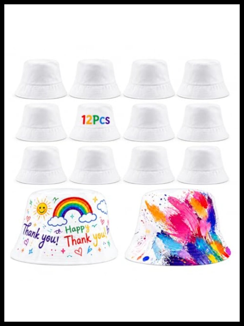 12 Pack White Bucket Hats, DIY Blank Fishing Sun Hat, Lightweight Breathable
